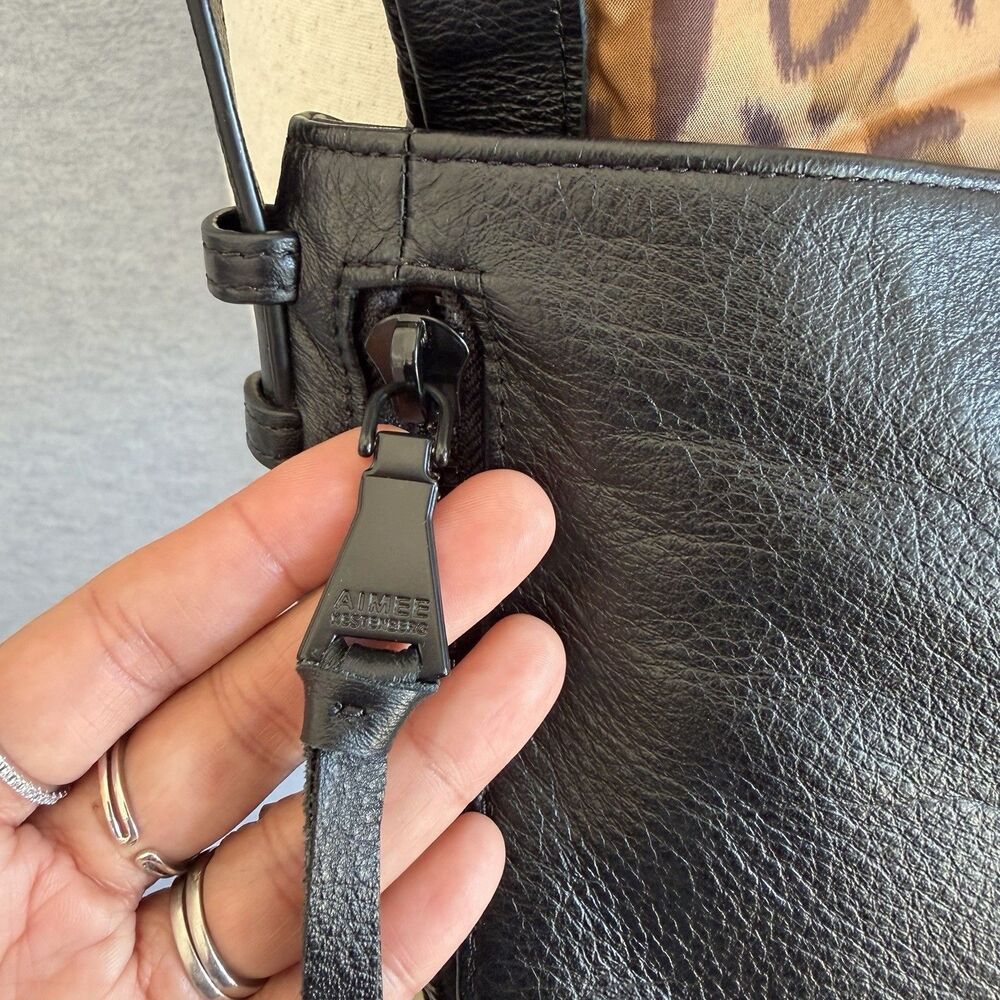 Aimee Kestenberg Black Supple Slouchy Leather Crossbody Double Entry Travel Bag - Picture 8 of 12